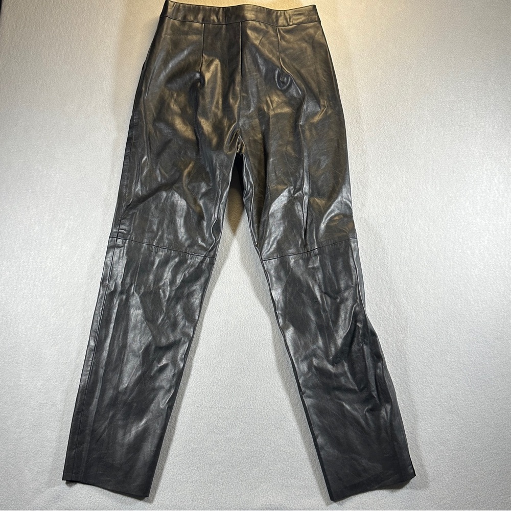 Lulus Vegan‎ Faux Leather Straight Leg Black Pants Raw Hem Size M Black NWT - Picture 8 of 8
